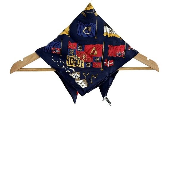 Auth HERMES Petit Carre - Navy Yellow Multi Scarf - Picture 2 of 4